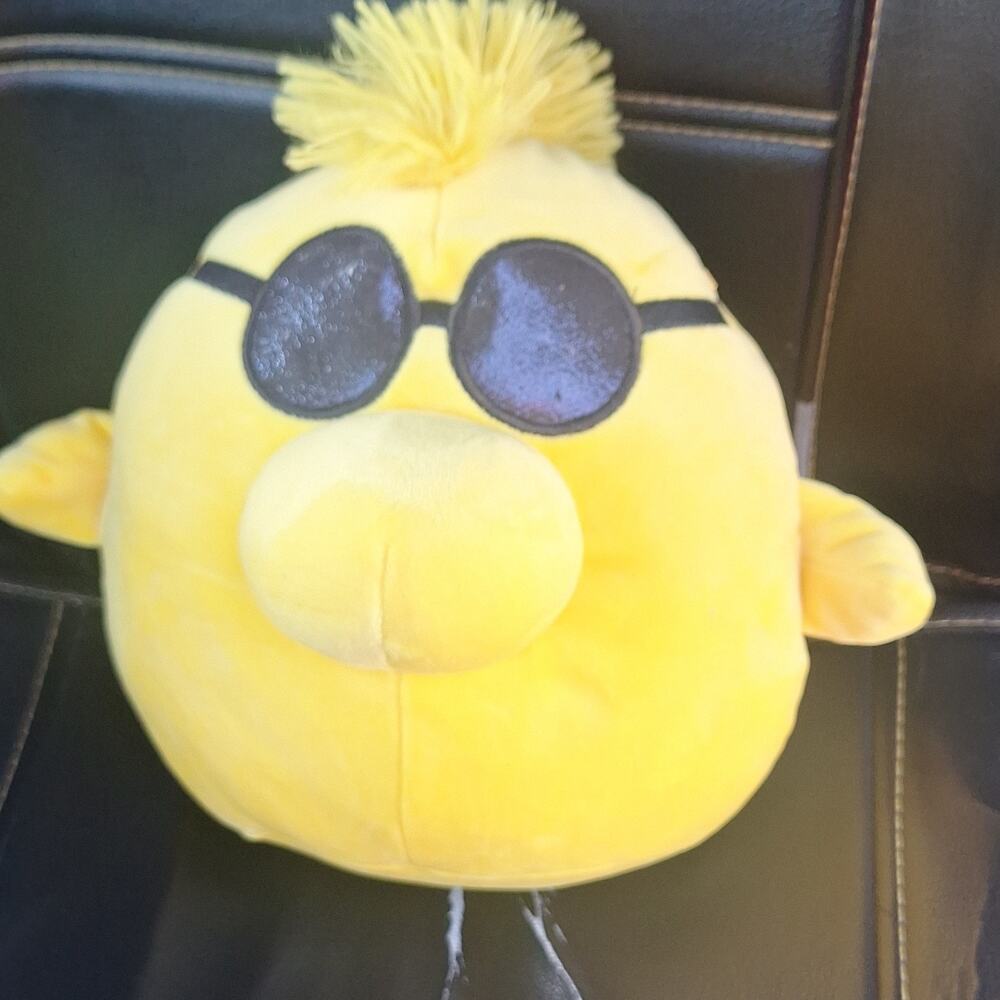 Yellow Bird Plush Toy with Sunglasses and Mohawk, Animation Animal Theme